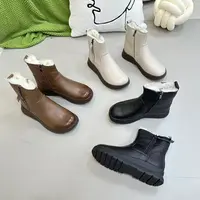 2024冬季新款防滑侧拉链圆头纯色加绒休闲女款靴子 8755