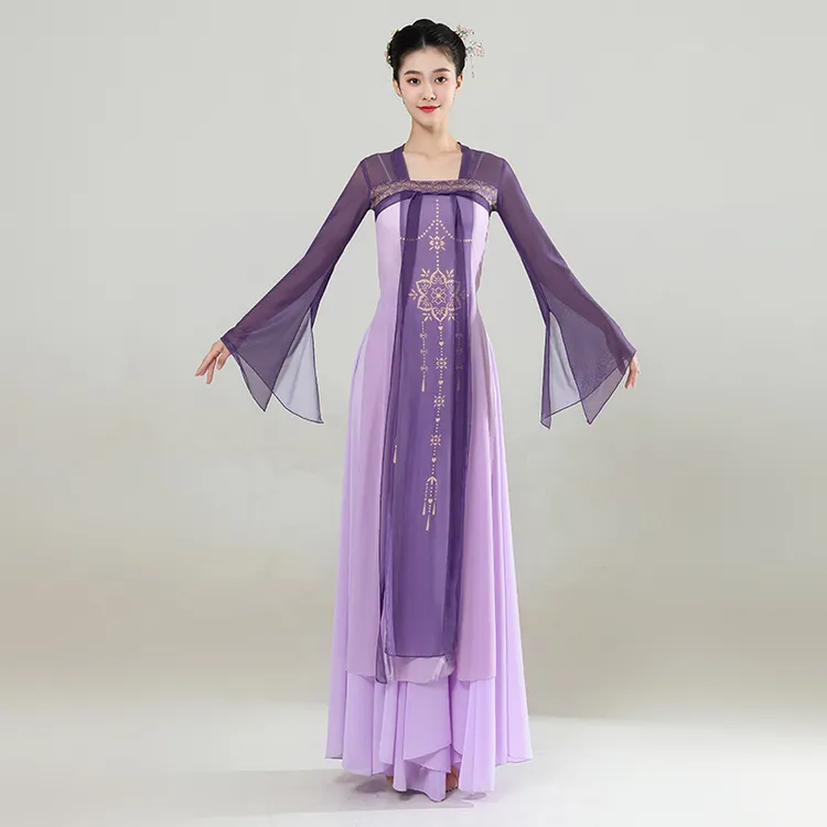 古典舞蹈服女飘逸仙气古风纱衣练功服中国舞长款连衣裙汉唐女士