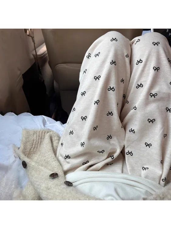 蝴蝶结糯米裤女大码胖mm春秋款高腰宽松慵懒休闲小个子直筒阔腿裤