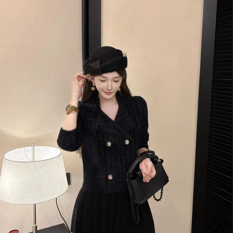 GUIDI GUDI【法式优雅】法式短款气质西装领格子外套/黄加蓝