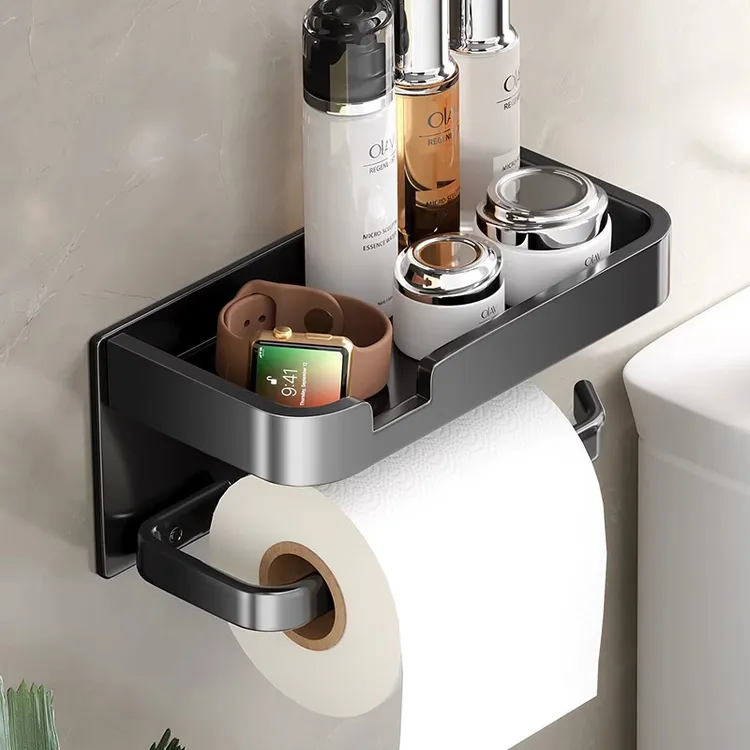 枪灰卫生间纸巾盒浴室抽纸盒免打孔厕纸盒壁挂式卷纸架厕所置物架