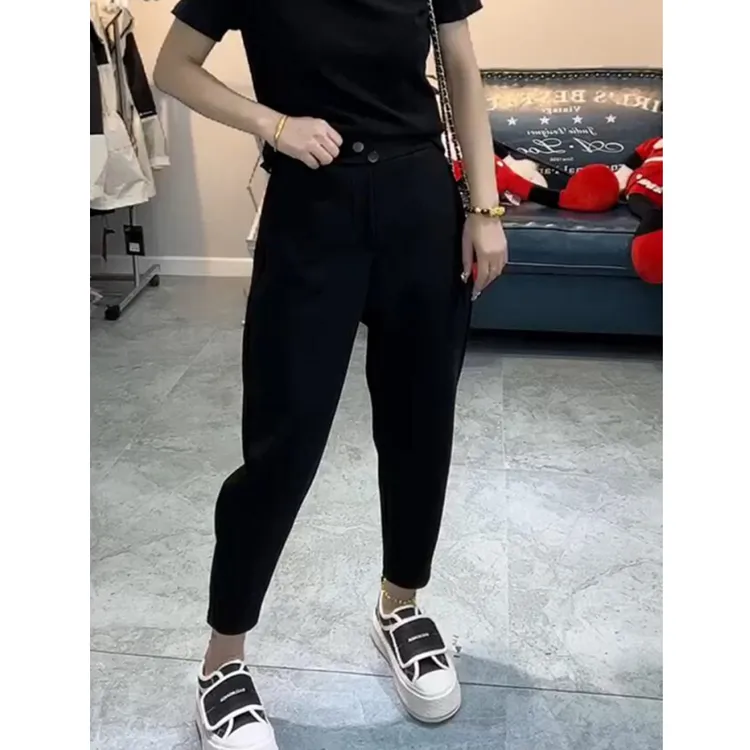 2025年春季新款大码高腰哈伦休闲裤女小个子弹力显瘦西装萝卜裤