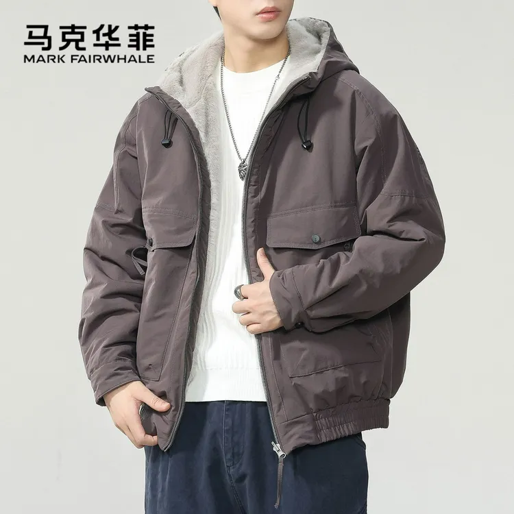马克华菲双面穿保暖连帽夹克冬季棉服潮流百搭时尚工装