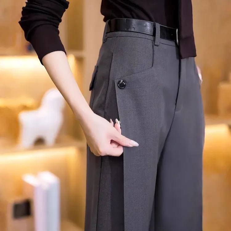 羊毛阔腿裤女秋冬季休闲裤2025新款垂感西装裤宽松显瘦高腰直筒裤