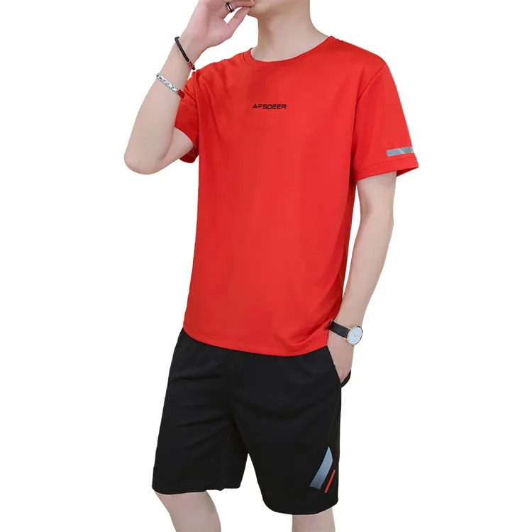 品牌夏季新款男士运动休闲短袖短裤套装时尚潮流柔软透气运动服