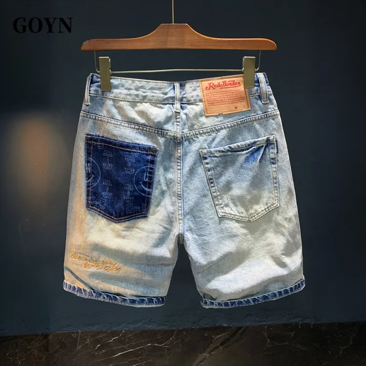 GOYN夏季百搭男士直筒五分中裤高街潮牌男装宽松透气休闲牛仔短裤