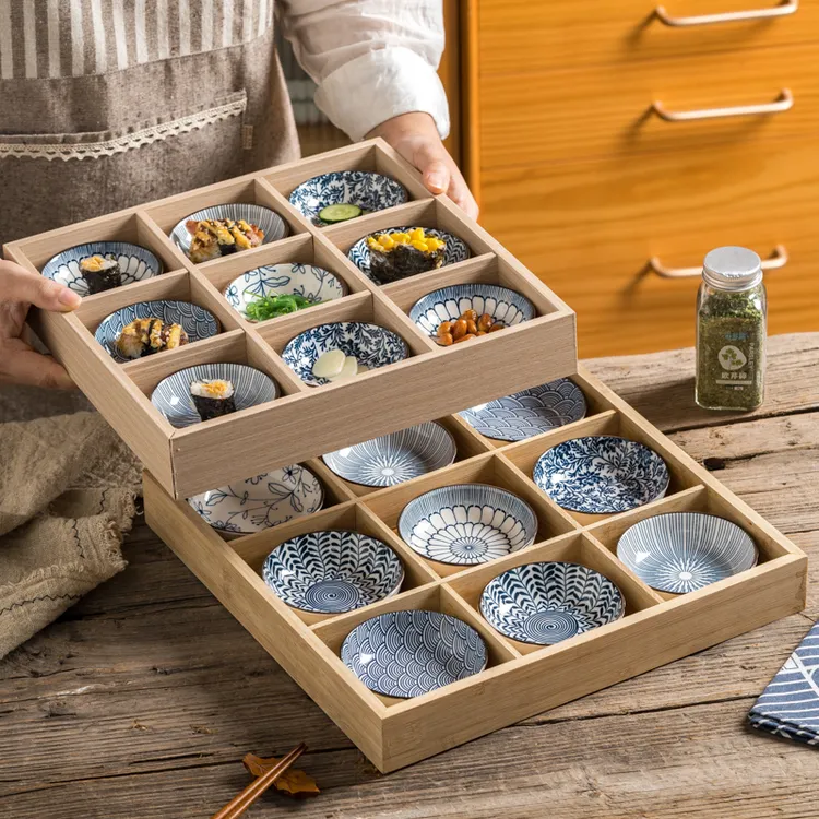 亨贵日式蘸料碟复古围炉煮茶九宫格调味碟酱料碟点心格火锅配菜