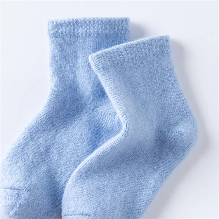 儿童100分纯山羊绒袜子加厚纯色保暖秋冬季中筒透气袜男女童透气
