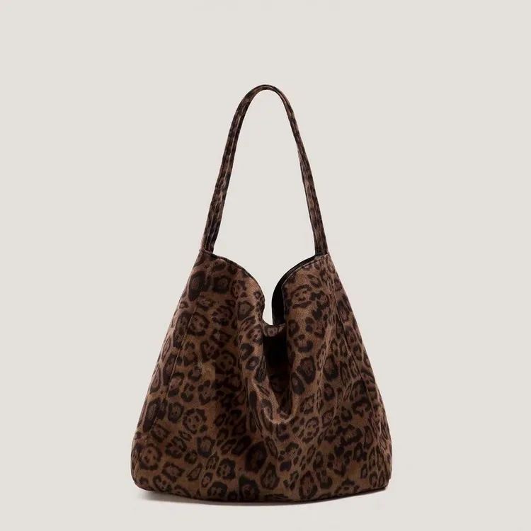 韩系豹纹包包女2025秋冬新款大容量帆布慵懒风单肩包通勤托特包LW