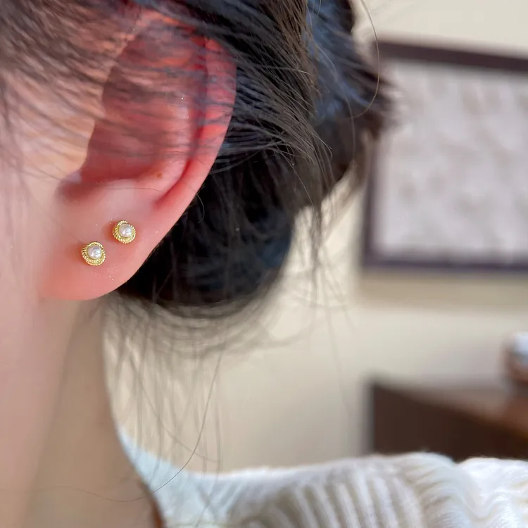 F578珠珠耳钉一对装温柔简约气质设计感法式