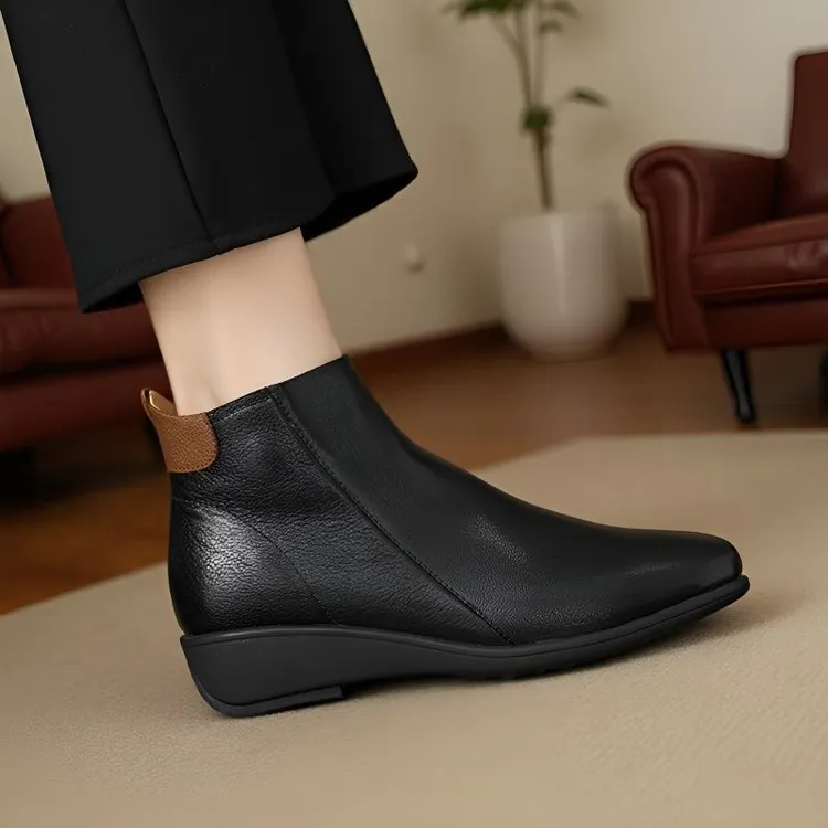 羊皮2025新款坡跟短靴女真皮舒适软底切尔西靴秋冬不累脚百搭