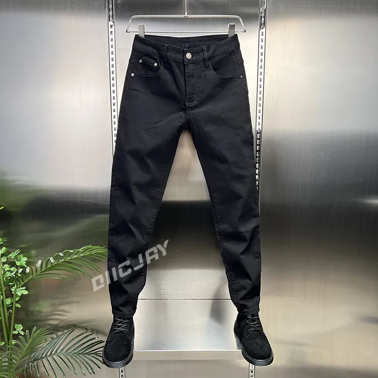 【高端】秋冬季男士潮流轻奢牛仔裤长裤小直筒韩式高弹百搭弹力黑色