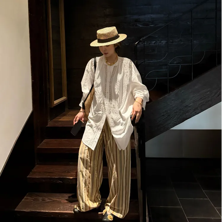 晶咕软软【氛围特调】复古镂空小众设计感阔版圆领拼接蕾丝长袖衬衫