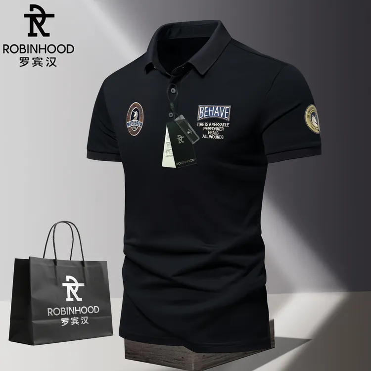 罗宾汉/ROBINHOOD男士短袖T恤夏季商务刺绣高档POLO衫翻领半袖潮 