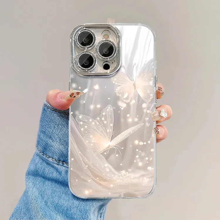 适用苹果16promax手机壳新款iPhone15全包硅胶防摔14plus曼妙蝴蝶