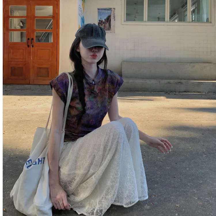 2025新款时尚显瘦套装气质上衣女小众法式中国风宽松白色阔腿裤子