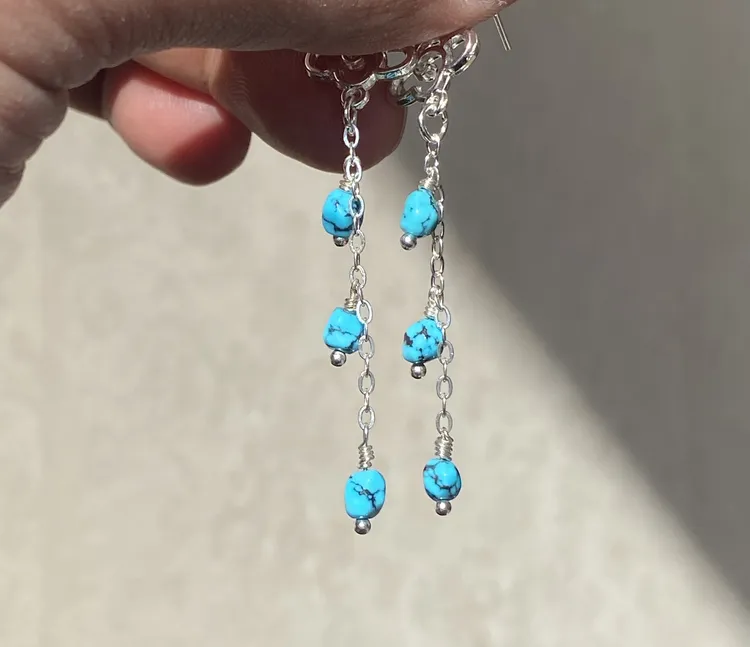 天然原矿云盖寺高瓷蓝绿松石耳坠