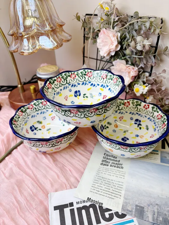 【多彩】新疆包邮手工釉下彩家用5.2英寸花边米饭碗奶茶碗