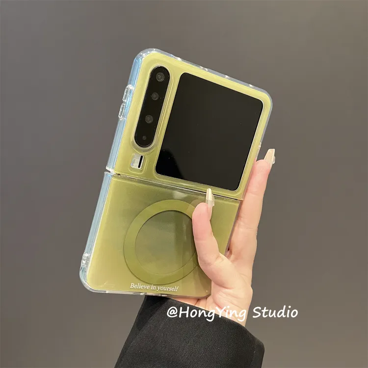 适用华为puraX典藏版折叠手机壳高级感抹茶绿磁吸支架新款渐变绿