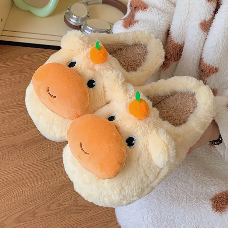 可爱噜噜水豚棉拖鞋女冬季男女情侣外穿防滑家居室内保暖棉鞋云朵
