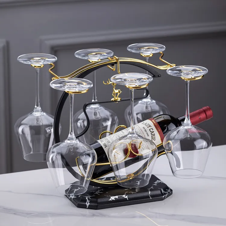 红酒杯套装水晶玻璃高脚杯倒挂家用勃艮第葡萄酒杯醒酒器轻奢高档