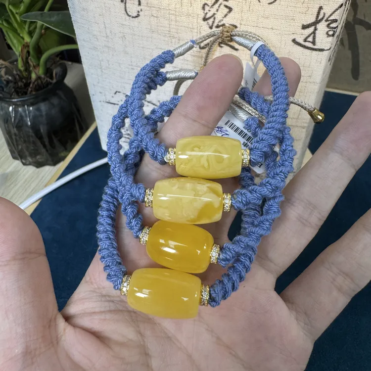 天然蜜蜡桶珠手工编织蓝色时尚个性百搭多样性发货发其一