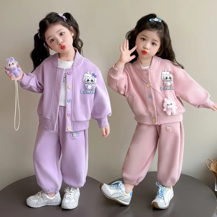 拉布布女童套装秋季外套2025新款儿童女孩春秋装发光带闪亮灯衣服