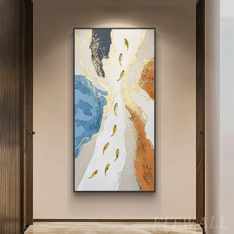 九鲤跃境丨手绘油画入户玄关装饰画肌理九鱼图高级感走廊过道挂画