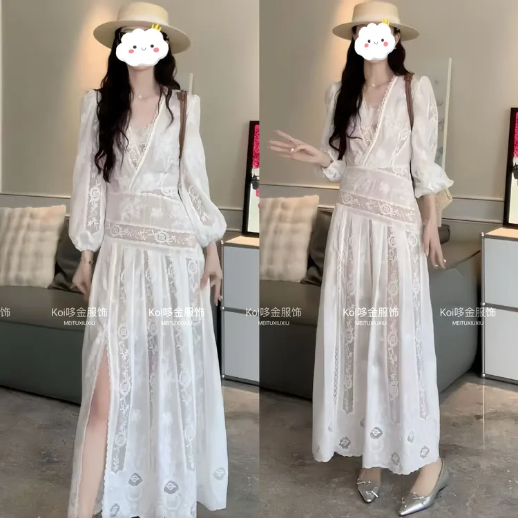 2025春夏气质轻奢减龄修身显瘦蕾丝连衣裙吊带裙套装温柔知性衣服