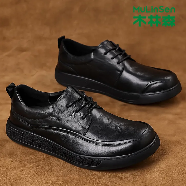 木林森男士皮鞋2025新款头层牛皮男鞋秋冬黑色英伦真皮商务休闲鞋