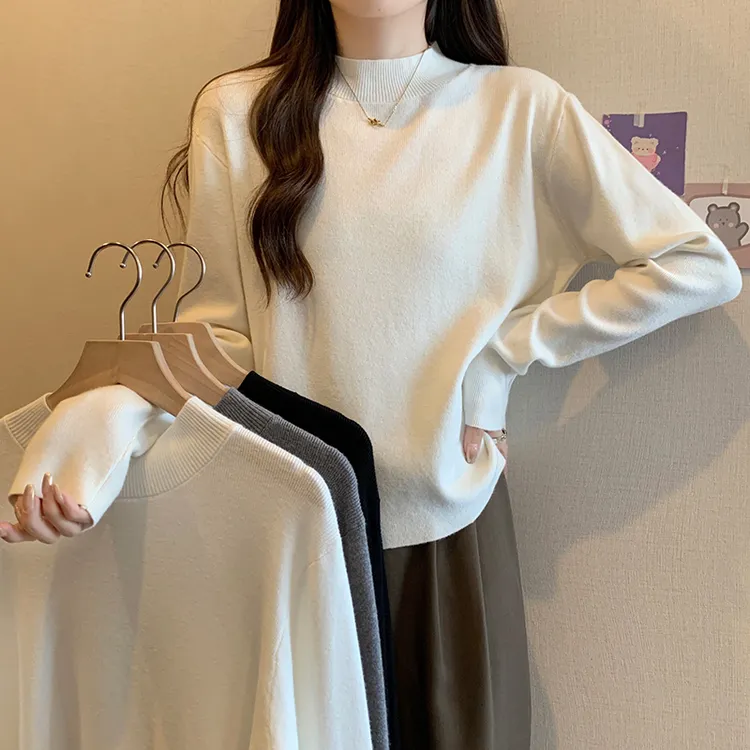 70237大码女装202春装新款时尚针织衫上衣宽松内搭长袖毛衣打底衫