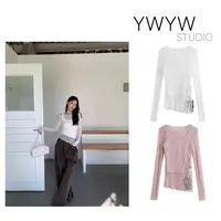 【YWYW25F/W】秋季不对称斜肩吊带上衣+蕾丝弹力打底衫两件套5609