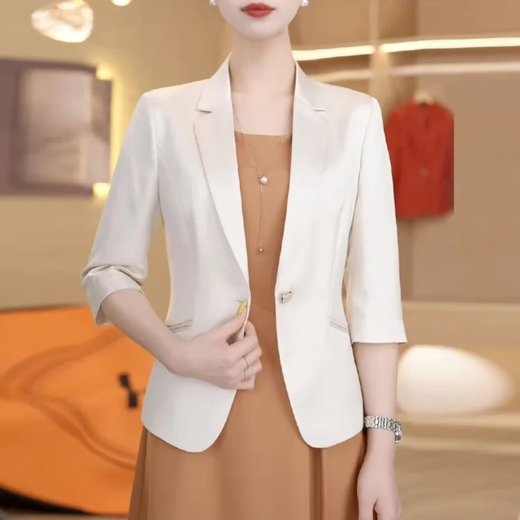 七分袖小西装外套女夏季2025新款小个子短款修身气质薄款西服上衣