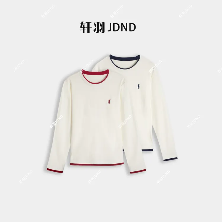 JDND轩羽【假两件】设计师款百搭休闲加厚刺绣T恤上衣XY25728