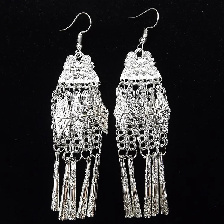 合金合成锆石耳饰 彝族风合金电镀流苏耳环女士款饰品耳坠