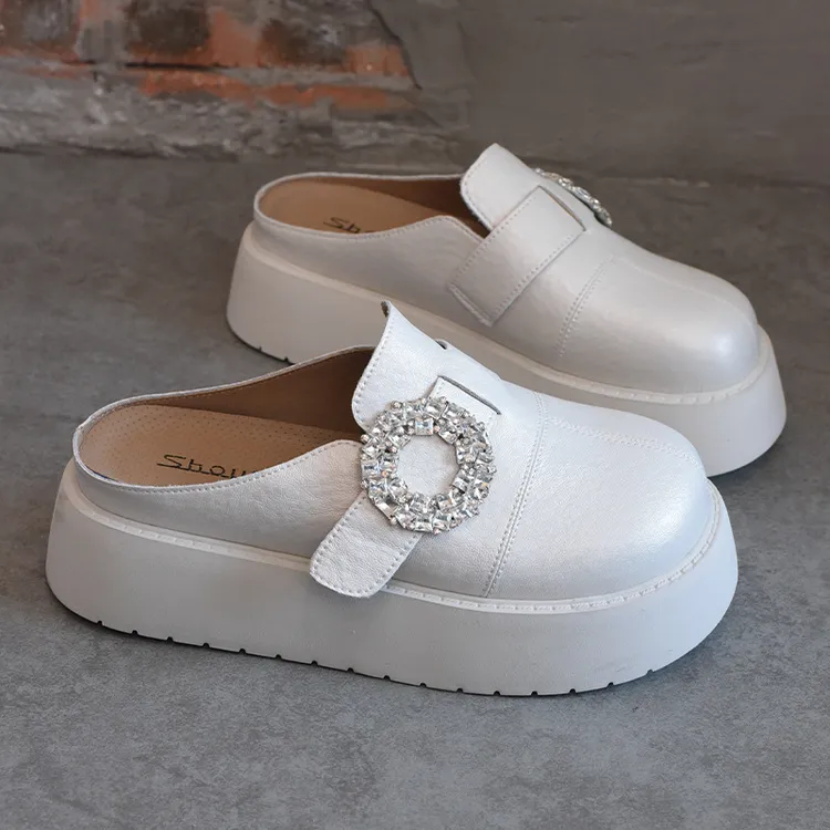 小个子松糕厚底日系丑萌大头勃肯鞋女款2025新款一脚蹬包头半拖鞋