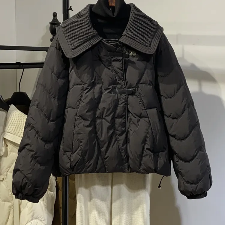 麦穗纹大翻领棉服女短款2025冬季新款韩版宽松时尚洋气保暖外套冬