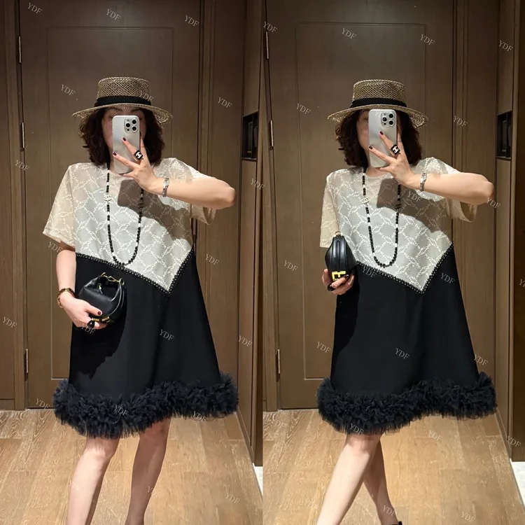 YDFSTUDIO小众【琥珀暮光】欧货高品重工网纱拼接设计时尚连衣裙