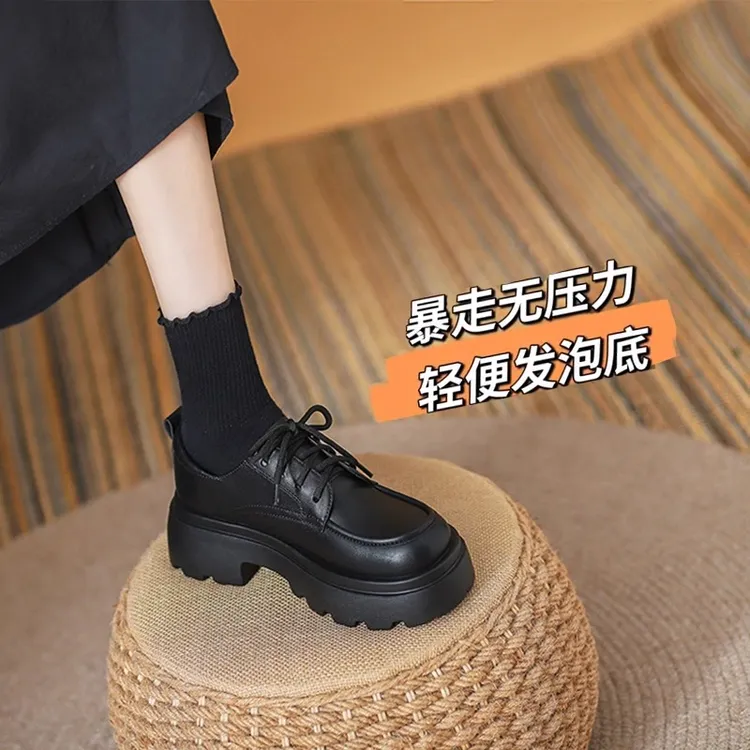 黑色真皮乐福鞋女2025新款秋季学院英伦风jk小学院风真皮厚底乐福