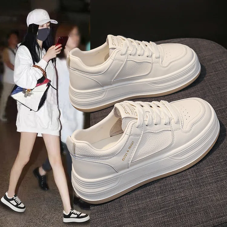 女士厚底增高百搭小白鞋女款2025新款今年流行爆款轻便不累脚板鞋