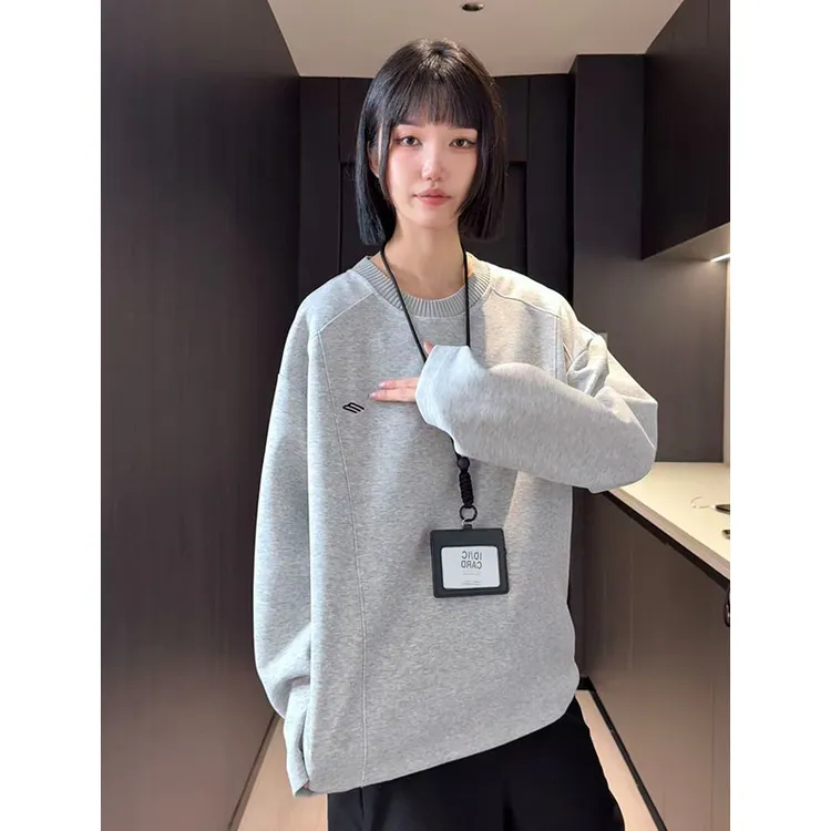 重磅廓形百搭卫衣男美式高街秋季潮牌cleanfit刺绣打底衫圆领上衣