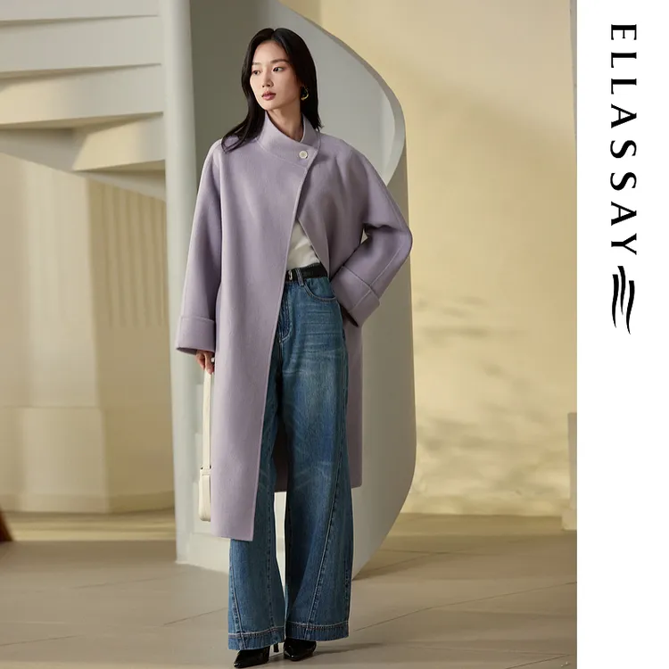 ELLASSAY歌力思2025秋季新款绵羊毛长款毛呢大衣女EWB364D00800
