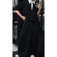 龙叨叨秋季新品美式潮牌设计感假两件拼接卫衣套装宽松休闲卫裤男