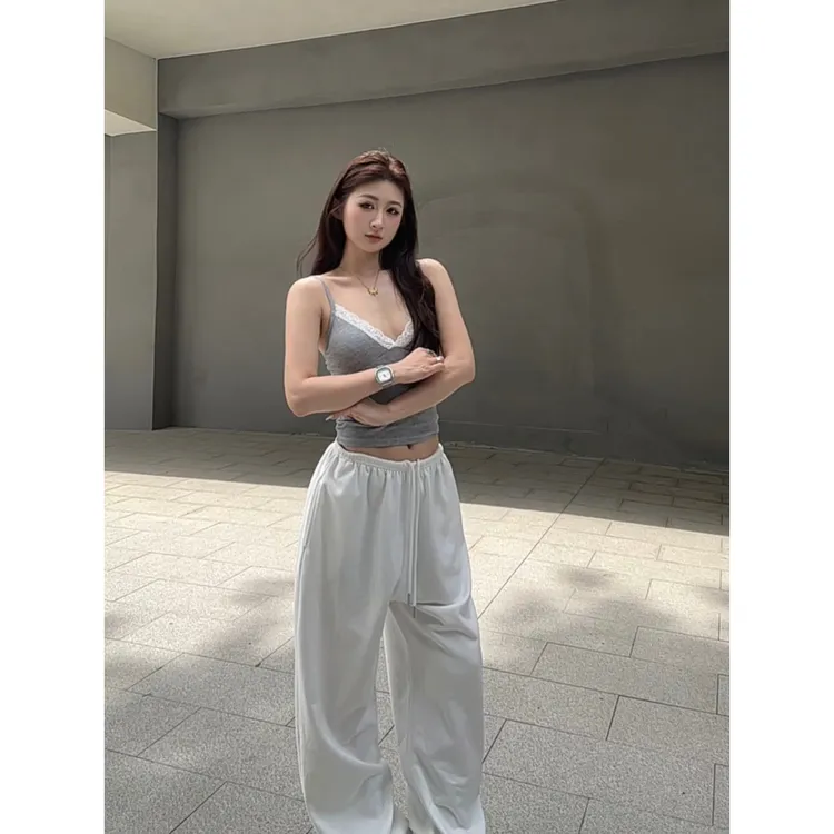 1201美式复古辣妹蕾丝边吊带背心女修身内搭外穿bm女孩性感吊带