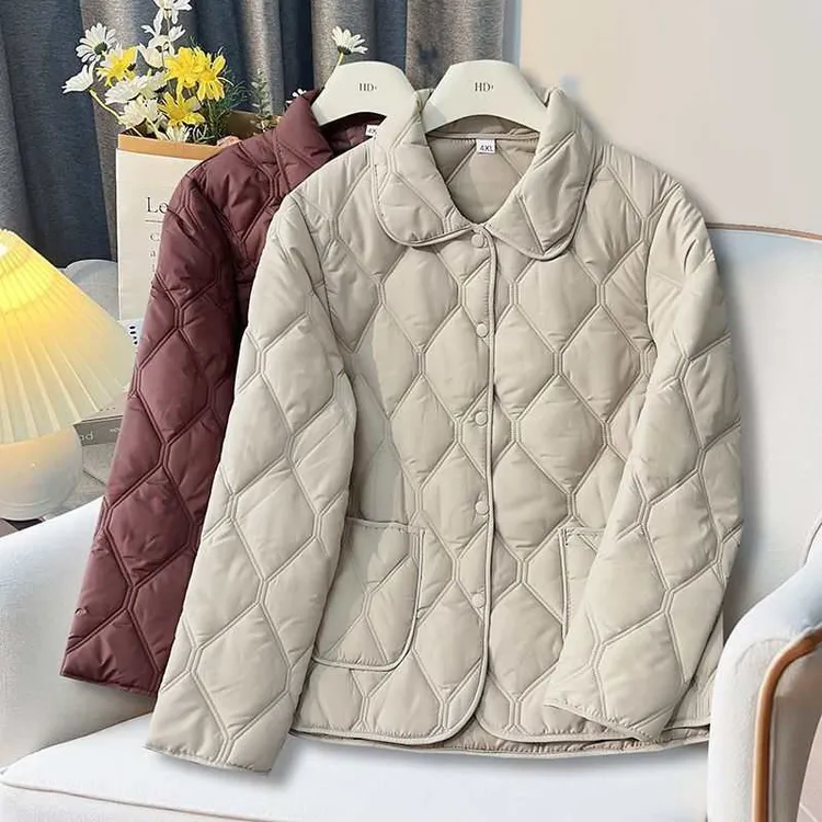2025新款女士秋冬棉服保暖时尚韩版轻薄菱形双线百搭休闲棉衣
