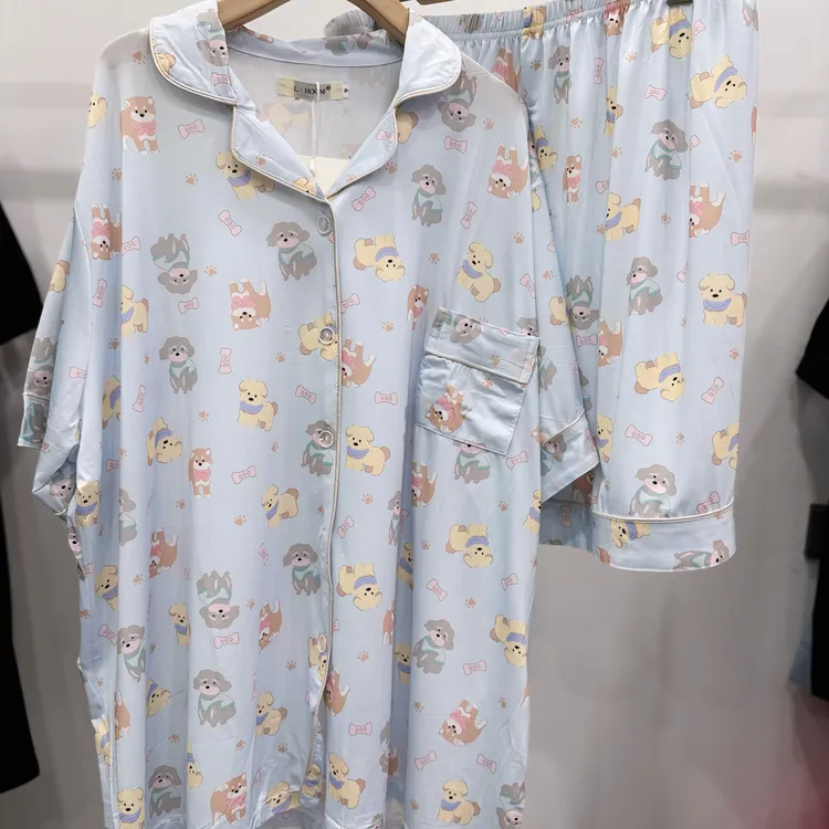 夏季胖妹妹大码透气短裤家居服套装