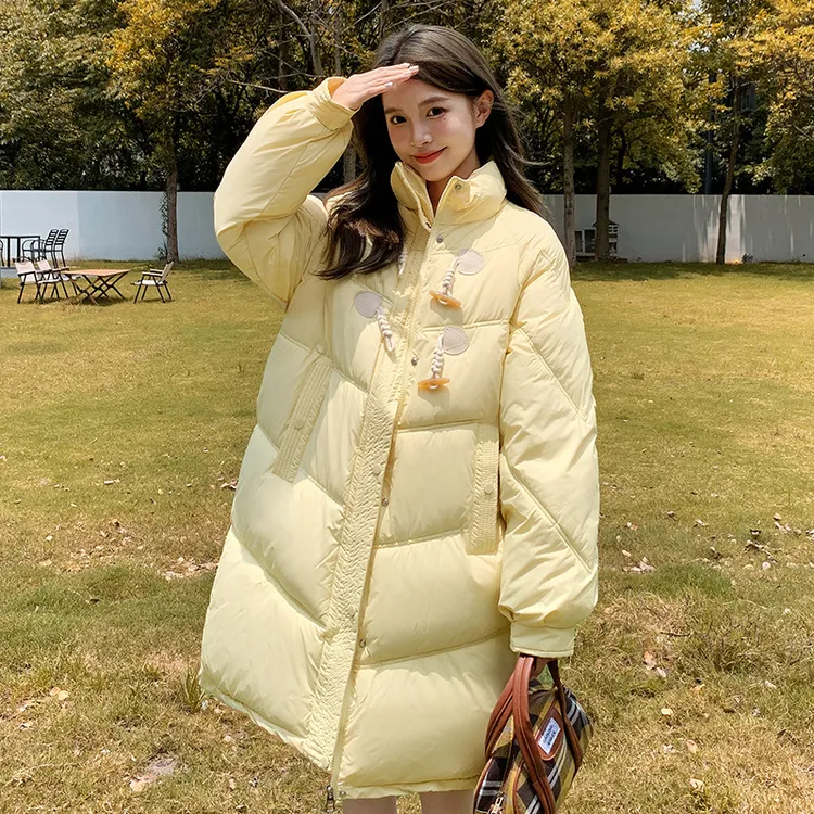牛角扣长款棉服加厚过冬韩版学生棉衣冬季加厚面包服外套百搭棉服