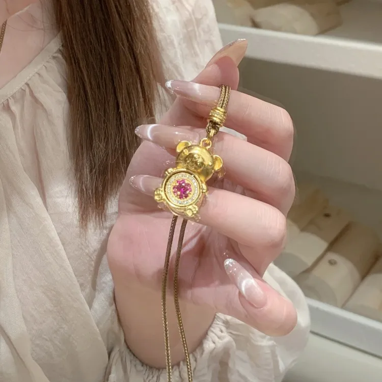 铜合金项链 新中式国潮风丨点钻转转小熊项链 R012