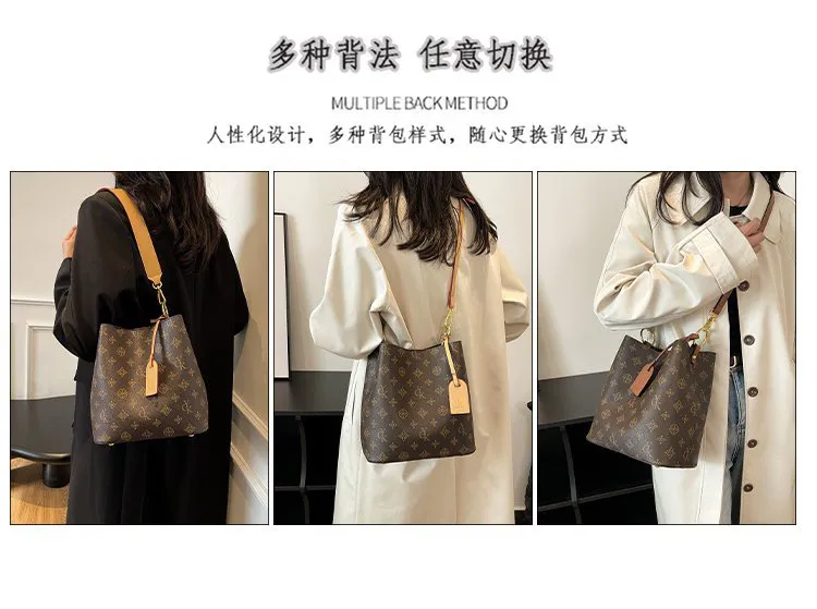 流行轻奢印花蝴蝶式水桶子母包复古风法式风单肩斜挎包水桶包百搭