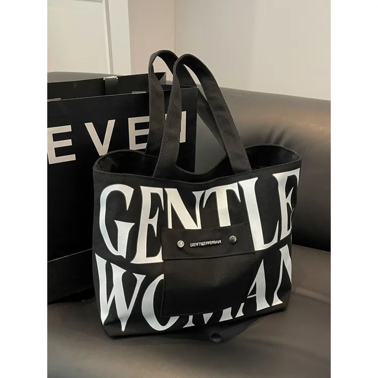 Gentle Woman大容量字母印花手提托特帆布包包2023新款拼色单肩包